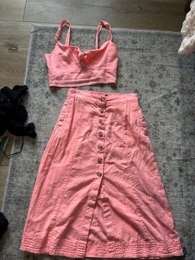 Universal Thread Pink Button-Front Midi Skirt and Matching Crop Top